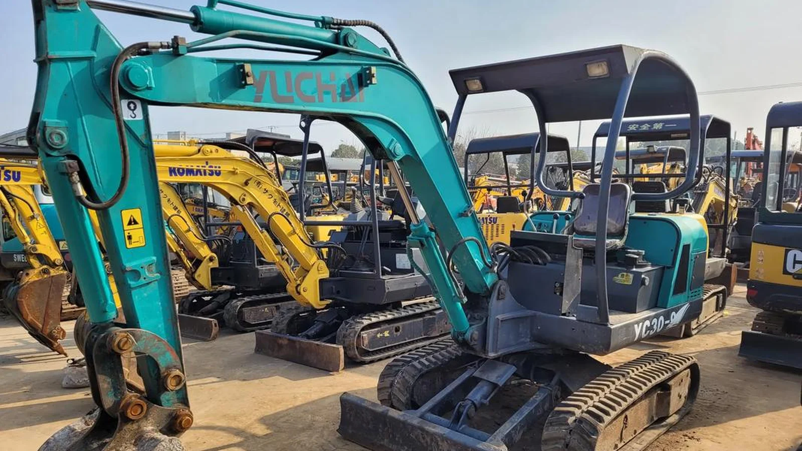 Central China yard — used excavators ready for export